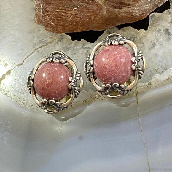Carolyn Pollack Sterling Round Rhodonite Decorated Clip-On Earrings For Women - Picture 4 of 9